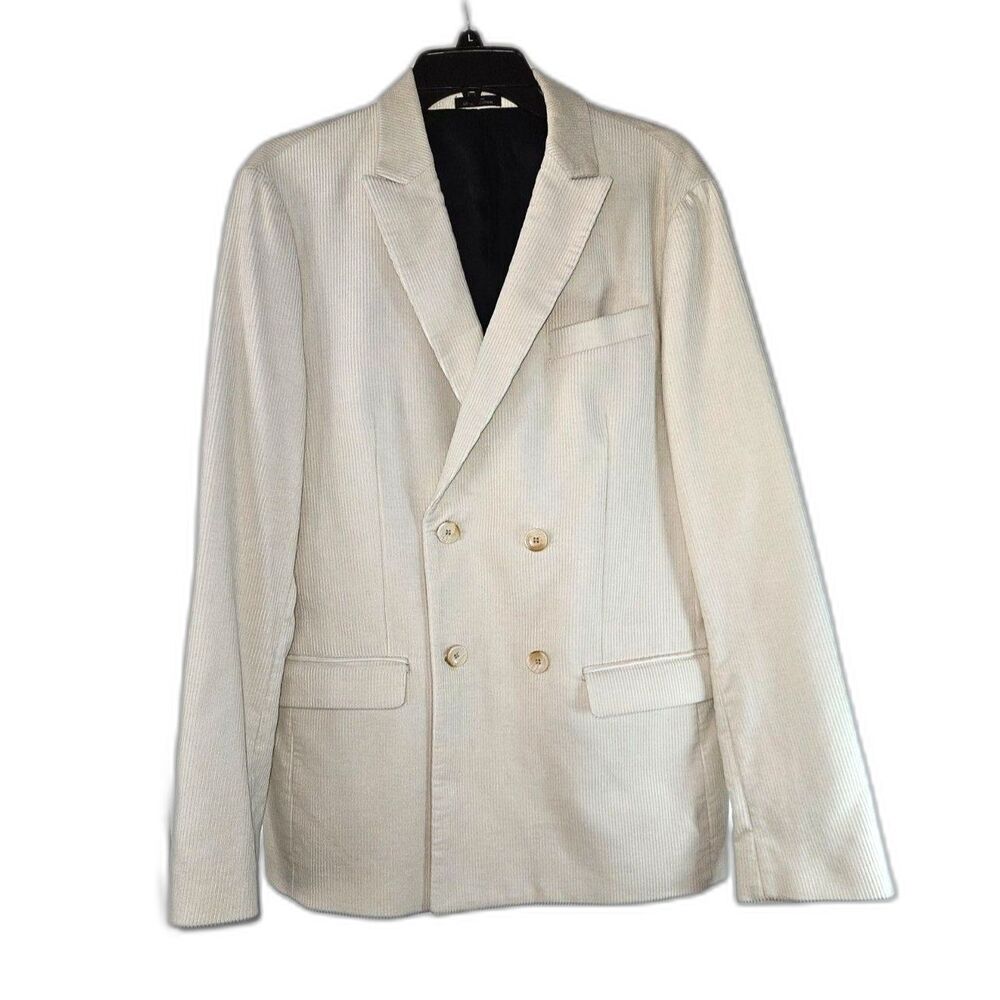 Scotch & Soda Cream Corduroy Double Breasted Blazer Jacket Large Notch Lapel 40R